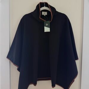 NWT Tuckernuck Piper Poncho Cape Black Tan Faux Leather Trim OS